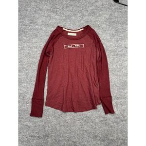 Abercrombie & Fitch Men Medium Burgundy Waffle Sleeve Raglan Graphic T-Shirt NYC